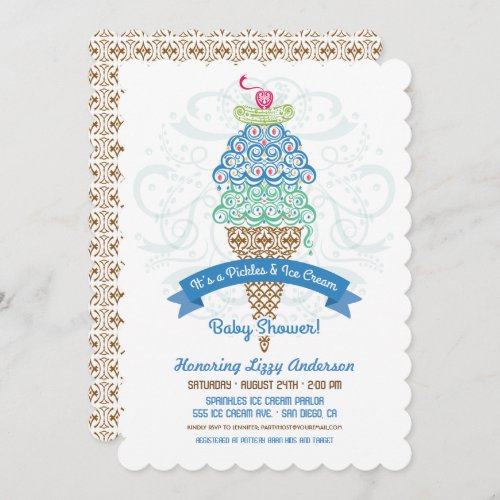 Pickles and Ice Cream Boy Baby Shower Invitation