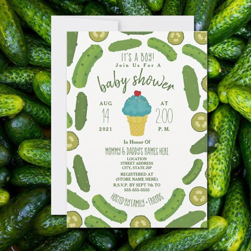 Pickles and Ice Cream Boy Baby Shower Invitation