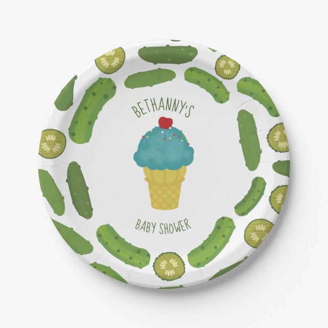 Pickles and Ice Cream Boy Baby Shower Paper Plates (Front)