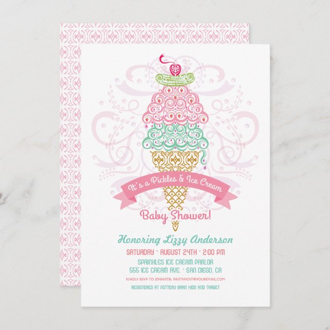 Pickles and Ice Cream Girl Baby Shower Invitation (Front/Back)
