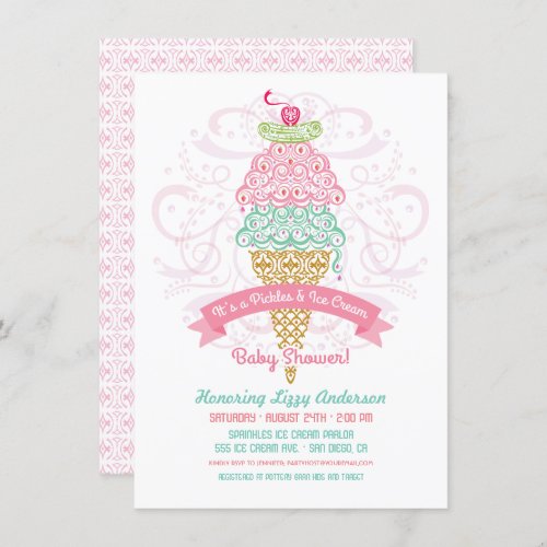 Pickles and Ice Cream Girl Baby Shower Invitation