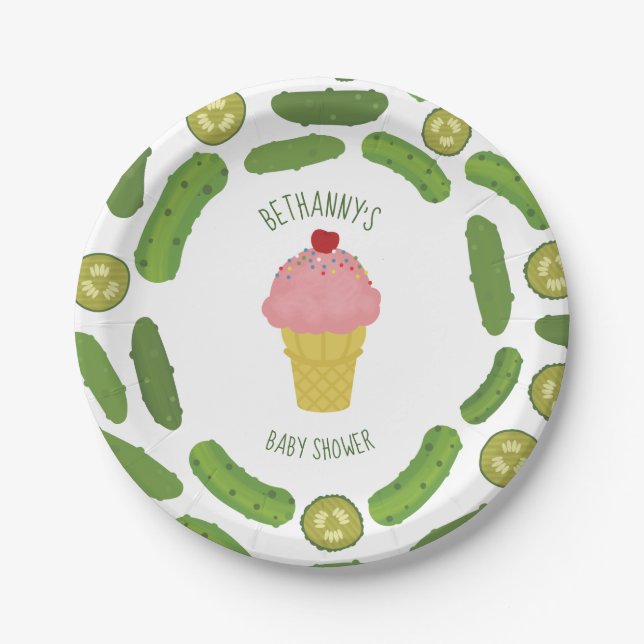 Pickles and Ice Cream Girl Baby Shower Paper Plates (Front)