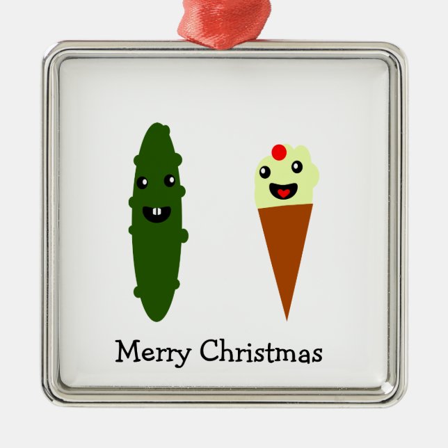 Pickles and Ice Cream Merry Christmas Metal Ornament (Front)