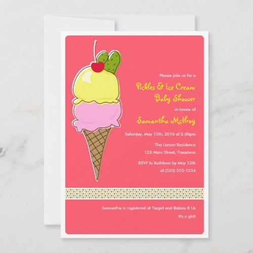 Pickles and IceCream Baby Shower, It's a Girl Custom Announcements
