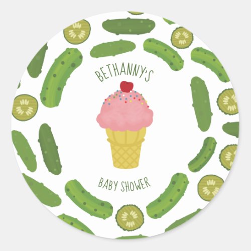 Pickles and Pink Ice Cream Girl Baby Shower Classic Round Sticker