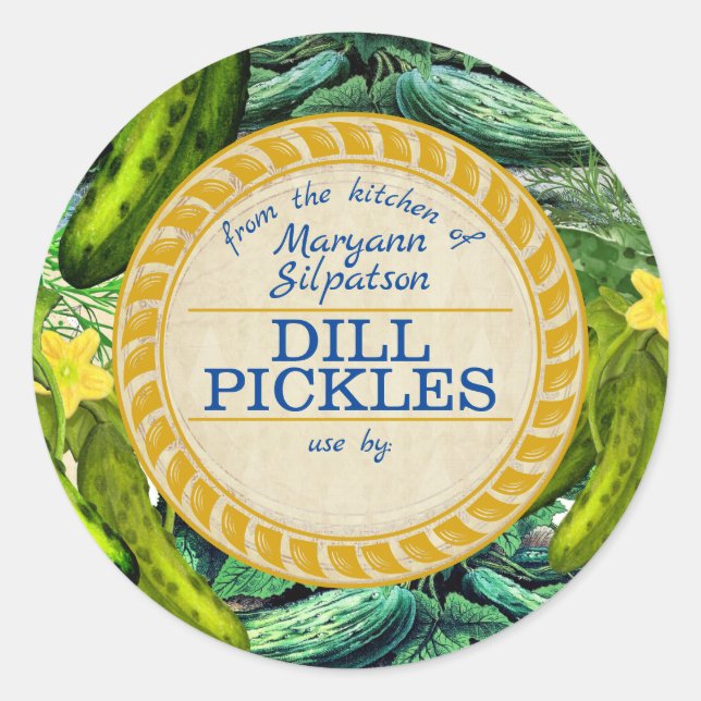 Pickles canning personalized from the kitchen of classic round sticker (Front)