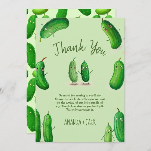 Pickles Cucumber Green Whimsical Baby Shower Thank You Card