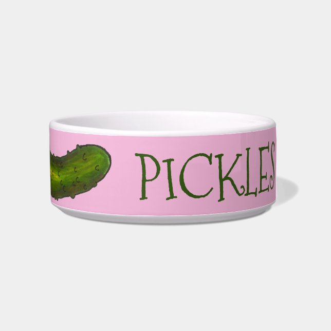 Pickles Dog Green Dill Pickle Personalized Pink Bowl (Right)