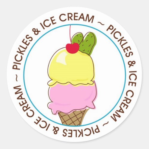 Pickles  Ice Cream Blue border Classic Round Sticker