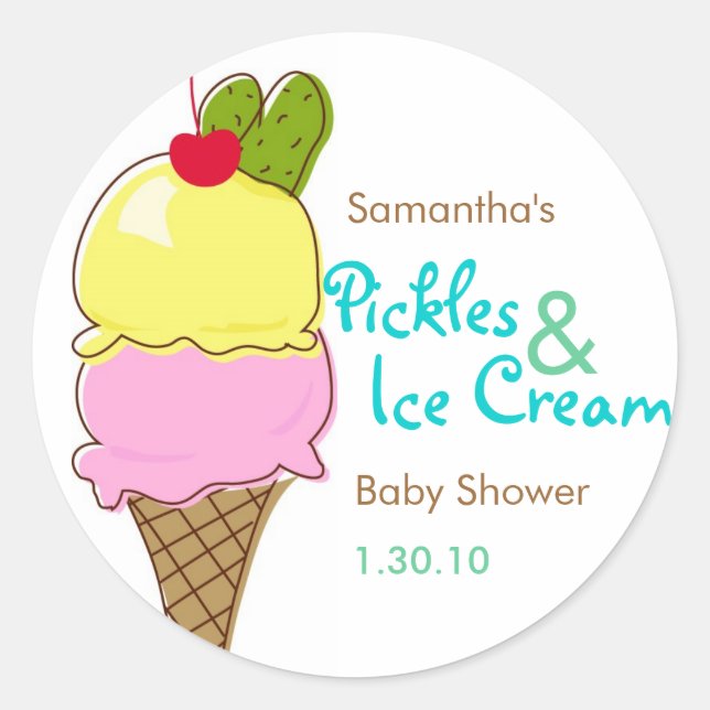 Pickles & Ice Cream, Boy Baby Shower Classic Round Sticker (Front)