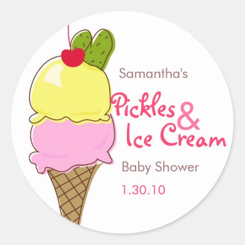 Pickles  Ice Cream Girl Baby Shower Classic Round Sticker