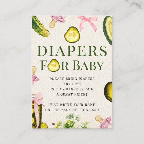 Pickles + Pacifiers Pink Baby Shower Diaper Raffle Enclosure Card