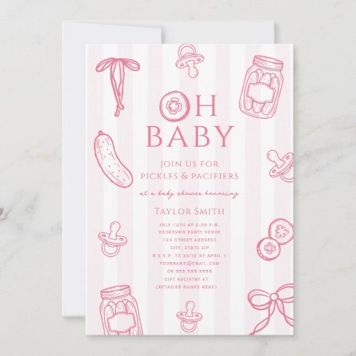 Pickles & Pacifiers Pink Girl Baby Shower Invitation
