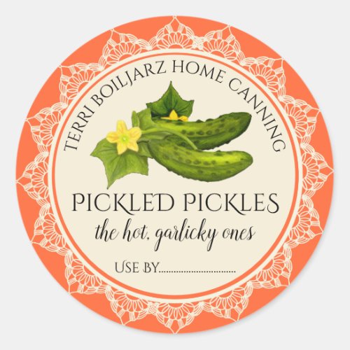 pickles pickled cucumber personalized home canning classic round sticker
