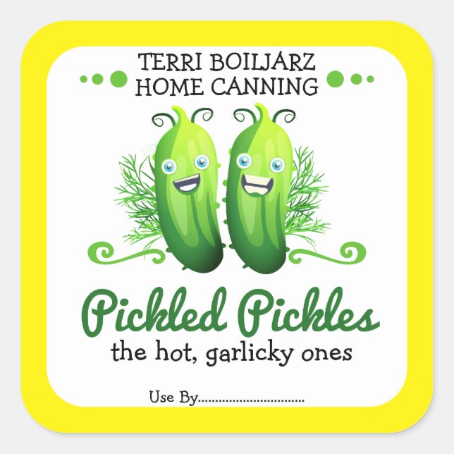 pickles pickled cucumber personalized home canning square sticker (Front)