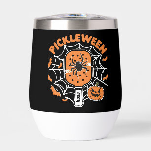 Pickleween Funny Spooky Halloween Pickleball Sport Thermal Wine Tumbler