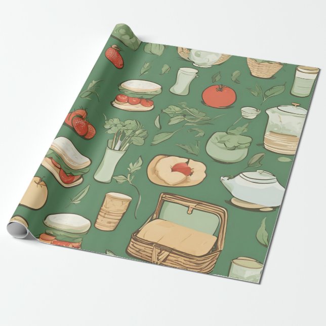 Picknick green wrapping paper (Unrolled)