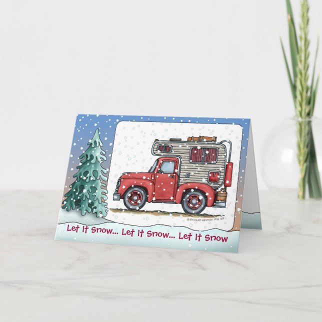 Pickup Truck Camper RV Holiday Cards (Front)
