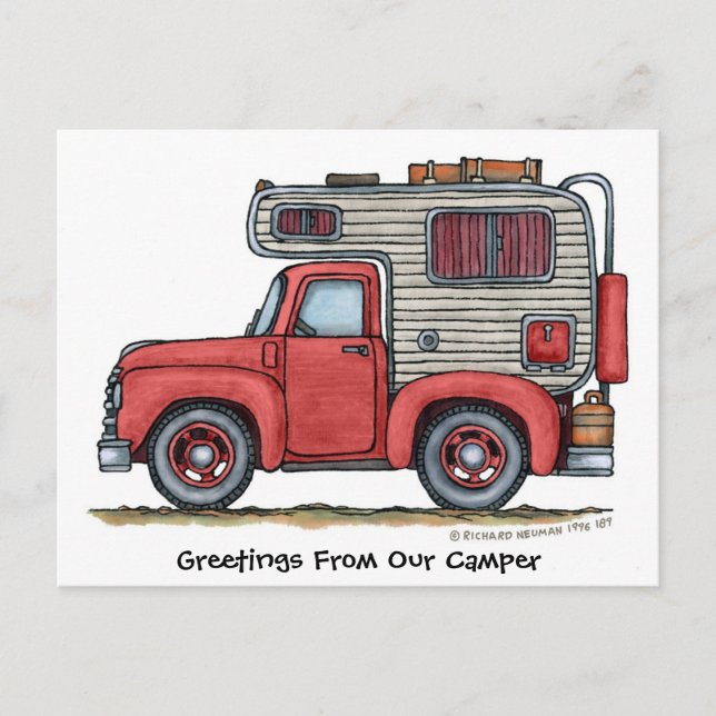 Pickup Truck Camper RV Post Cards (Front)