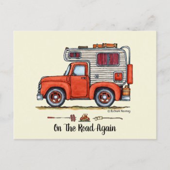 Pickup Truck Camper  Rv  Trailer Or Cabin Postcard by art1st at Zazzle