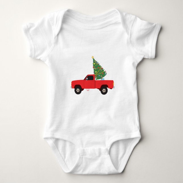 Pickup Truck Christmas Tree Baby Bodysuit (Front)