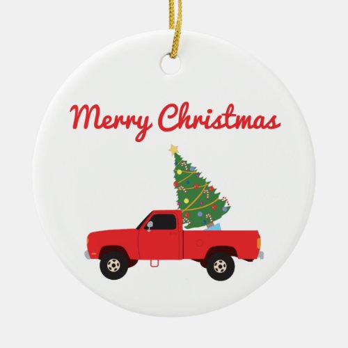 Pickup Truck Christmas Tree Ceramic Ornament