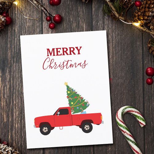 Pickup Truck Christmas Tree Holiday Postcard