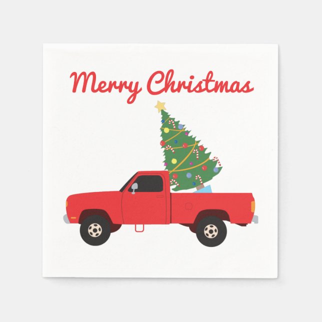 Pickup Truck Christmas Tree Napkins (Front)