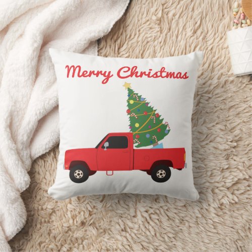 Pickup Truck Christmas Tree Throw Pillow