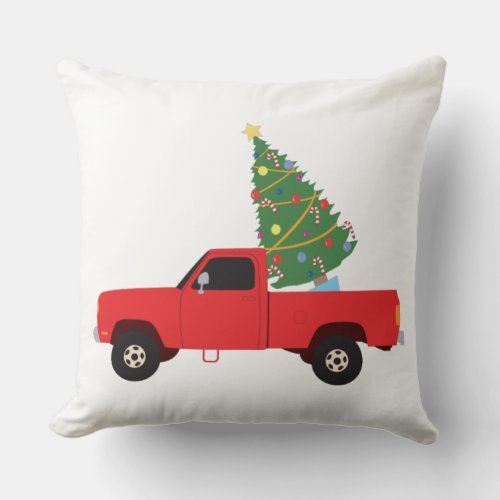 Pickup Truck Christmas Tree Throw Pillow