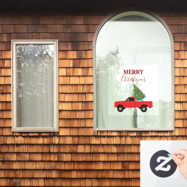 Pickup Truck Christmas Tree  Window Cling (Home Window)