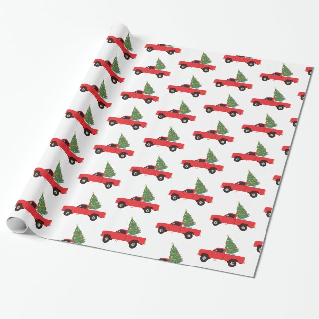 Pickup Truck Christmas Tree Wrapping Paper (Unrolled)