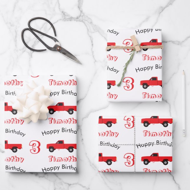 Pickup Truck Transportation Trucks Name & Age  Wrapping Paper Sheets (Front)