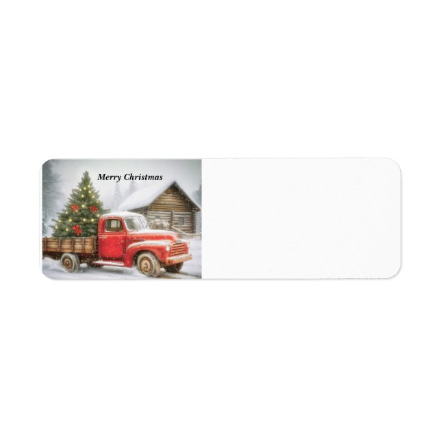 Pickup truck with Christmas tree Label (Front)