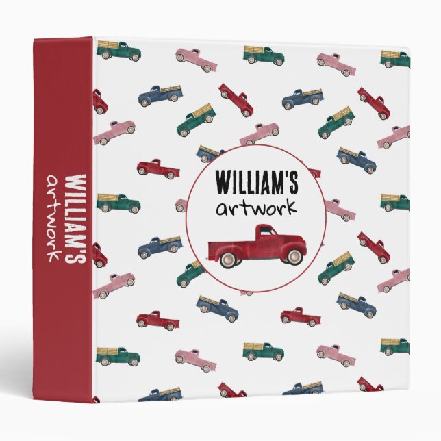Pickup Trucks Boy Artwork Artist 3 Ring Binder (Front/Spine)