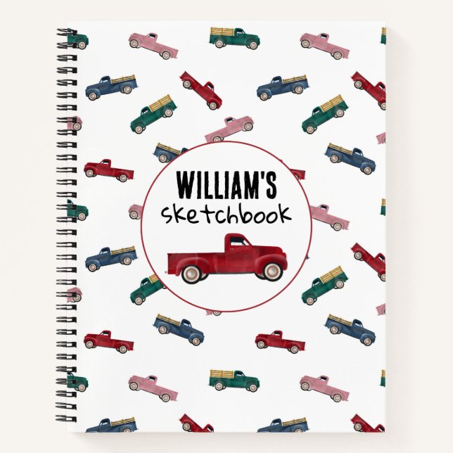 Pickup Trucks Boy Artwork Artist Notebook (Front)