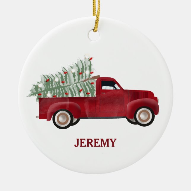 Pickup Trucks Cute Vehicles Christmas Tree Kids Ceramic Ornament (Front)