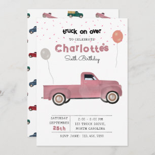 Pickup Trucks Cute Vehicles Girl Birthday Party Invitation