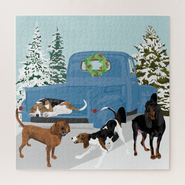 Pickup Winter Coonhounds Jigsaw Puzzle (Vertical)