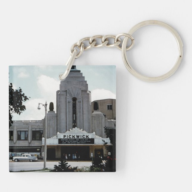 Pickwick Movie Theatre Park Ridge Watercolor Art Keychain (Back)