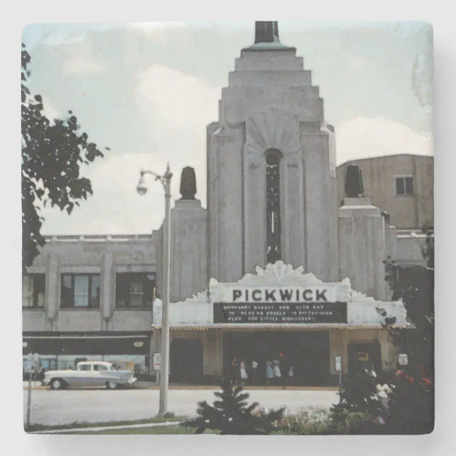 Pickwick Movie Theatre Park Ridge Watercolor Art Stone Coaster Zazzle