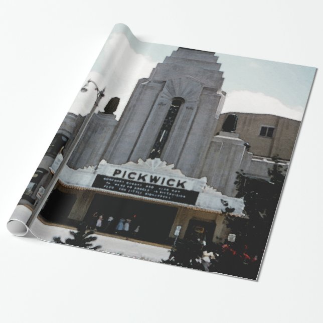 Pickwick Movie Theatre Park Ridge Watercolor Art Wrapping Paper (Unrolled)