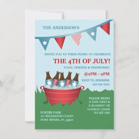 Picnic 4th Of July Party Invitations