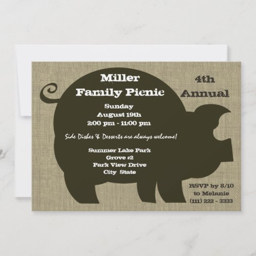 Picnic and BBQ Brown Hog Invitations