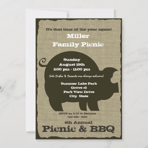 Picnic and BBQ Brown Hog Personalized Invites