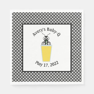 Picnic Ant Lemonade Black Gingham   Napkins