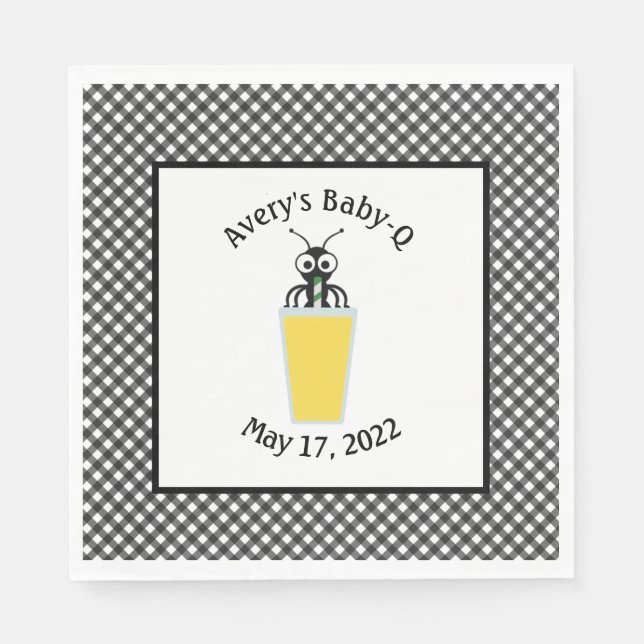 Picnic Ant Lemonade Black Gingham   Napkins (Front)