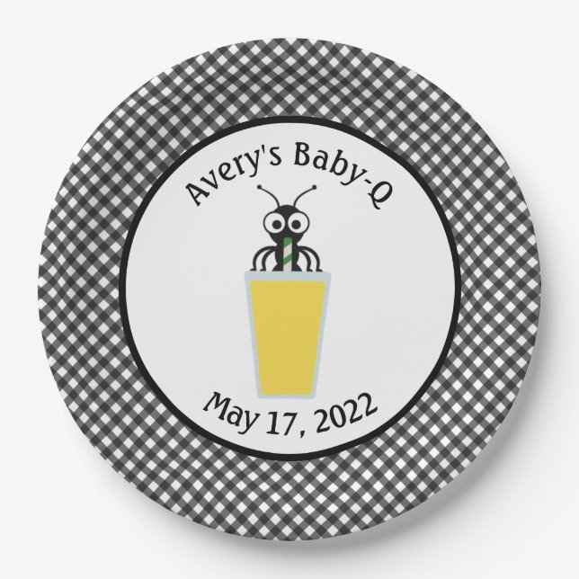 Picnic Ant Lemonade Black Gingham  Paper Plates (Front)