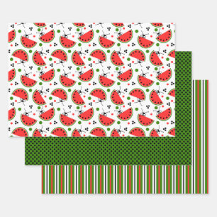 Picnic Ant Peeking Watermelon Polka Dot Striped Wrapping Paper Sheets