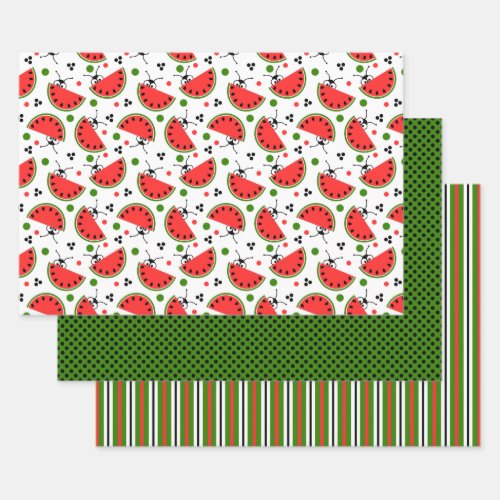 Picnic Ant Peeking Watermelon Polka Dot Striped Wrapping Paper Sheets
